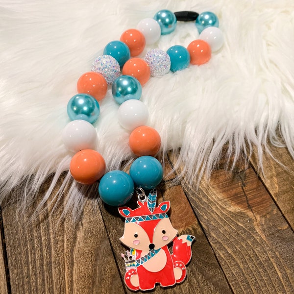 DIY Fox Bubblegum Necklace Kit, Kids Gift, Chunky Necklace