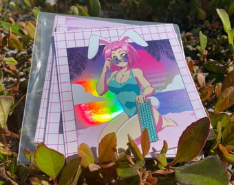 Vaporwave Keyboard Kurumi Holographic Sticker