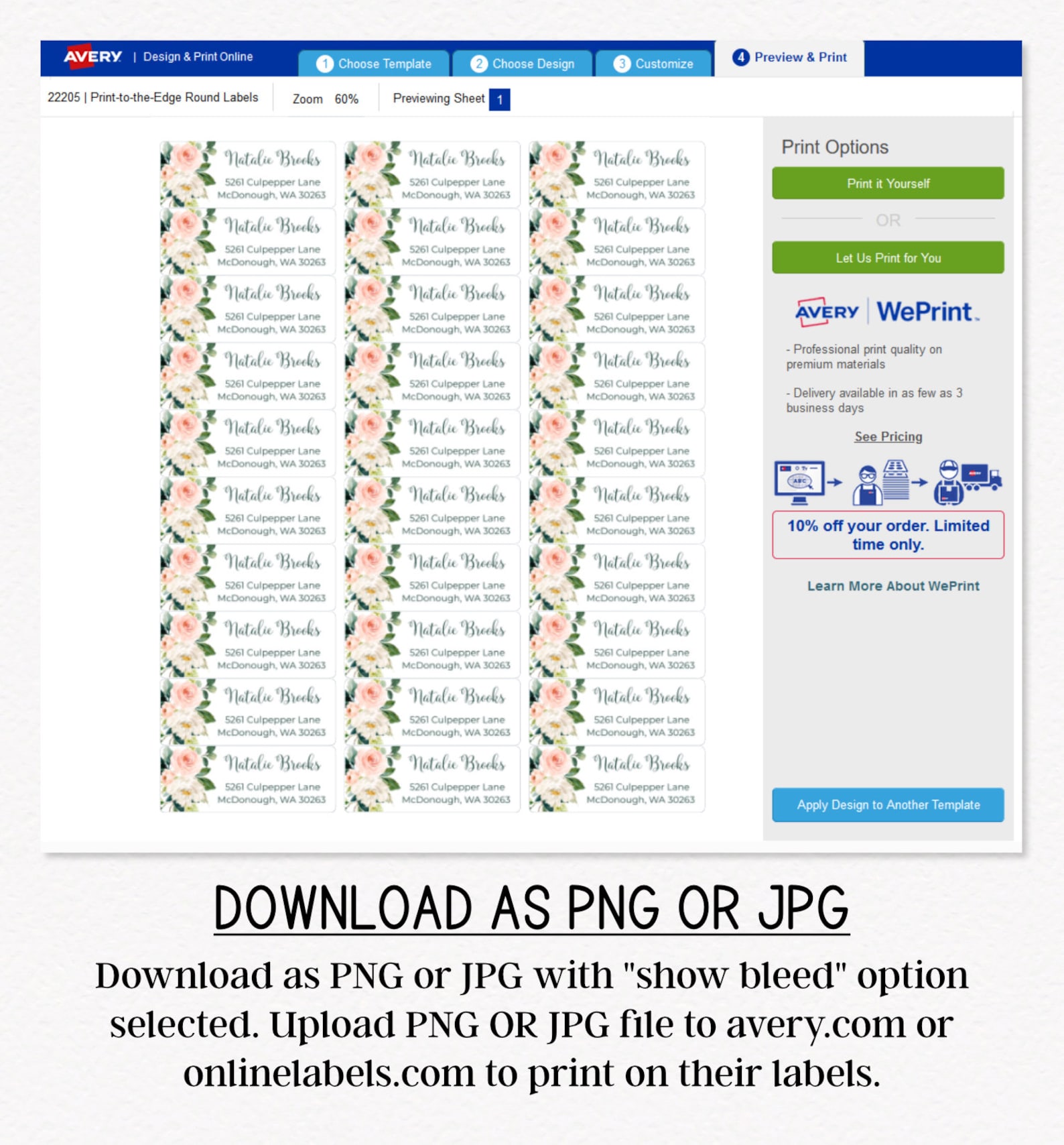 Editable Address Label Template, Blush Pink and White Flowers, DIY