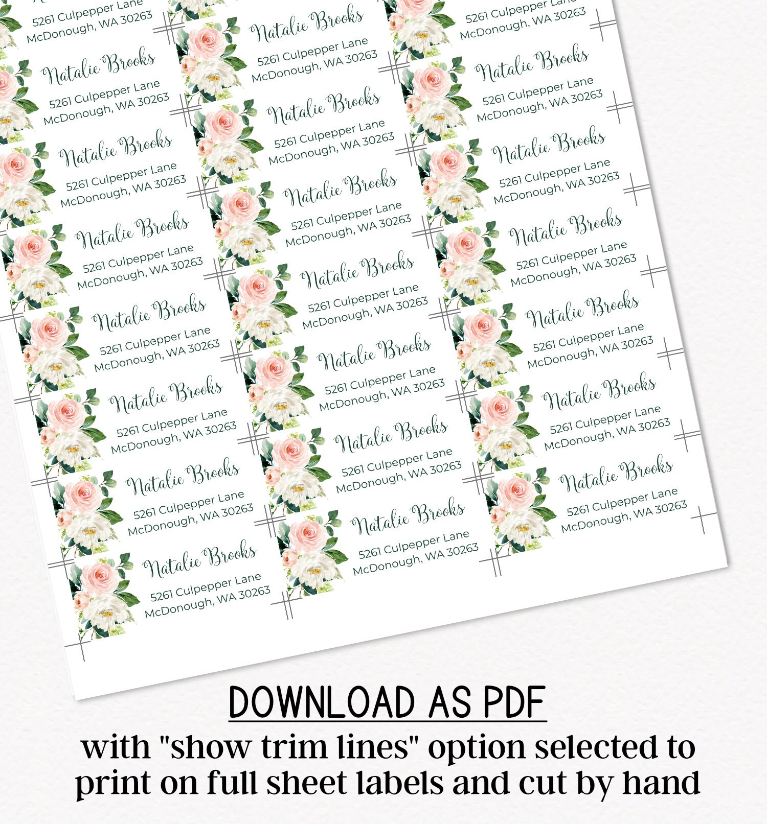 Editable Address Label Template, Blush Pink and White Flowers, DIY