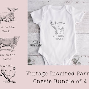Vintage Inspired Farm Animal Onesie PNG Sublimation Bundle, Cute Farm Onesie, Newborn PNG, Funny Baby Png,