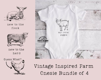 Vintage Inspired Farm Animal Onesie PNG Sublimation Bundle, Cute Farm Onesie, Newborn PNG, Funny Baby Png,
