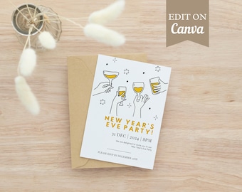 Printable New Year's Eve Party Invitation, Happy New Year Invite, New Years Printables, Cheers New Years Party invitations, Champagne