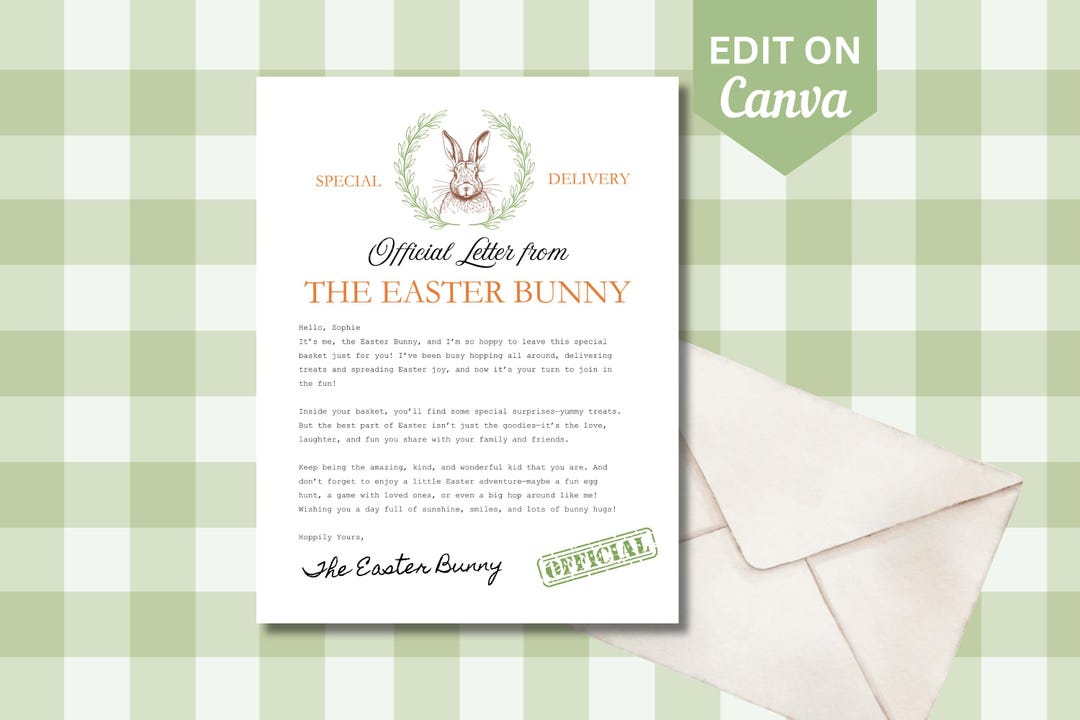 PRINTABLE - Official Easter Bunny Letter, Editable Personalized Letter ...
