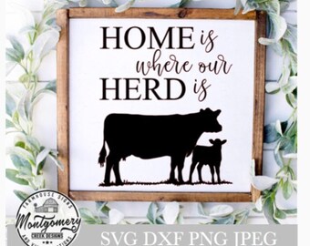 Farm SVG, Home is where our herd is svg, cow svg, cattle svg, ranch svg, cow calf, silhouette, cricut cut files, farmhouse svg, cut files