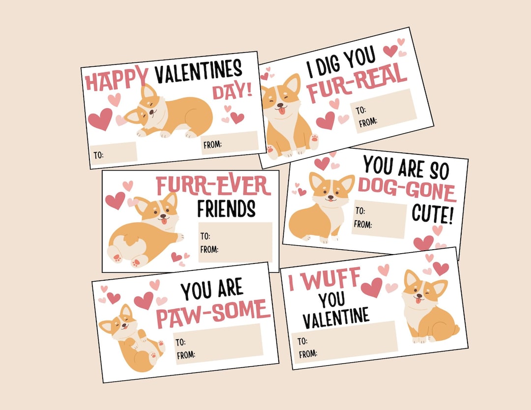 Printable Cute Corgi Valentine's Day Cards, Corgi Valentines, Cartoon ...
