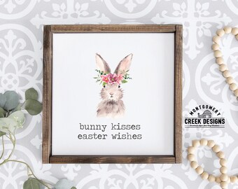 Bunny Kisses Easter Wishes PNG, Sublimation File, Spring Easter Bunny PNG File