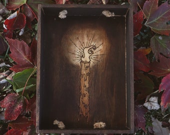 Bandeja para servir velas pirograbadas: decoración cottagecore espeluznante