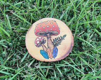 Arte de cristales de hongos pirograbados: decoración mística estilo cottagecore