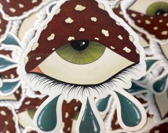 Pegatina de vinilo con ojo de hongo: Arte psicodélico de amanita