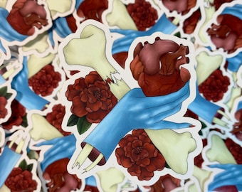 Vinilo adhesivo de corazón anatómico: Mano, Hueso cruzado, Clavel floral - Resistente a la intemperie