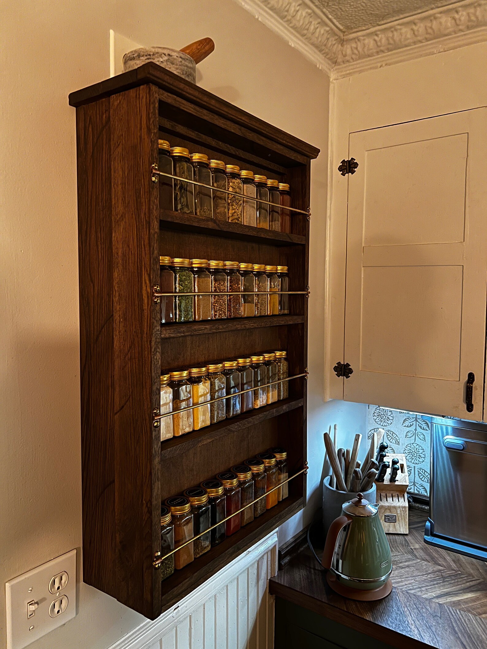 Sliding Double Layer Spice Rack, Rustic French Country Style, Copper