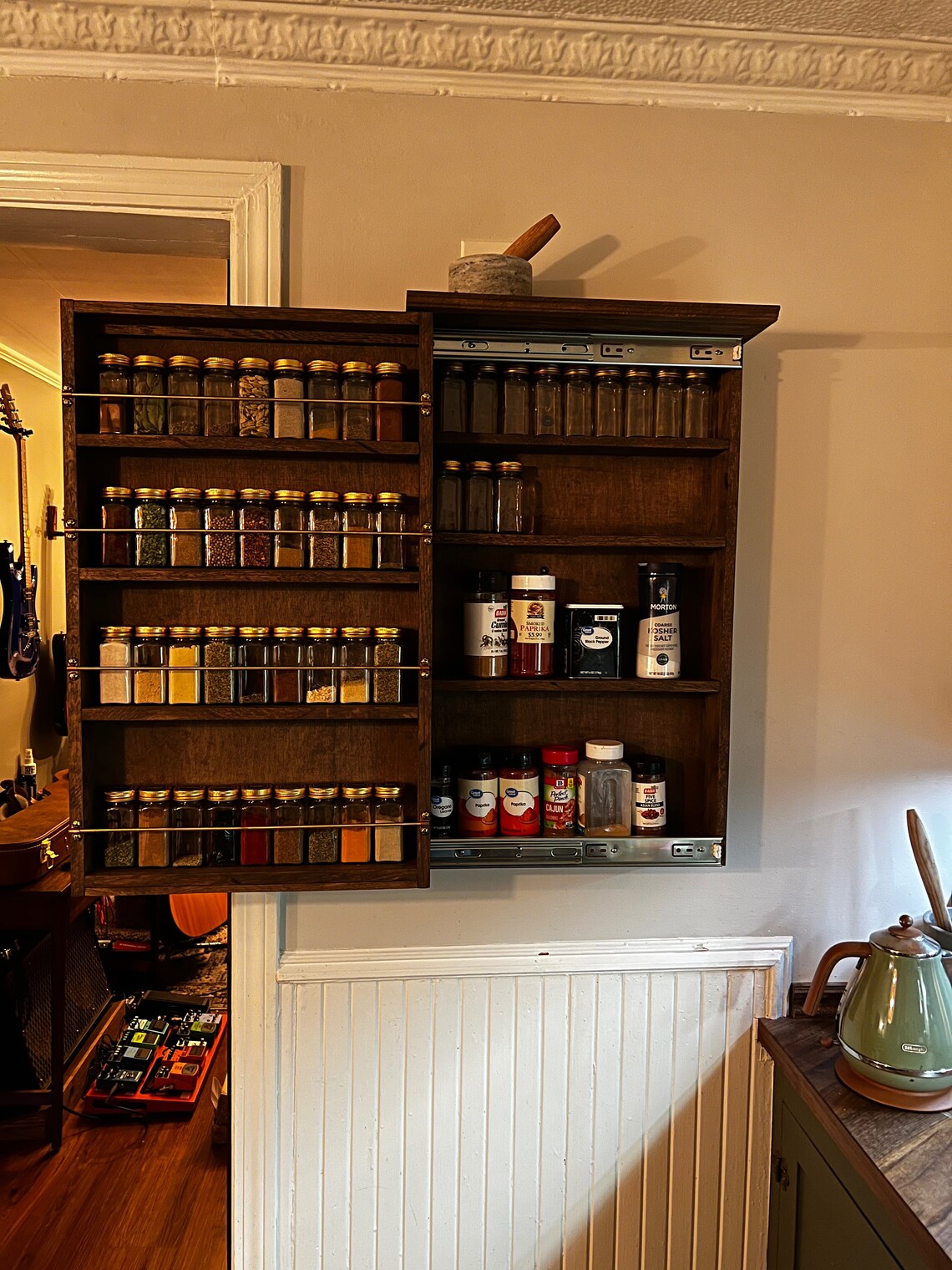 Sliding Double Layer Spice Rack, Rustic French Country Style, Copper