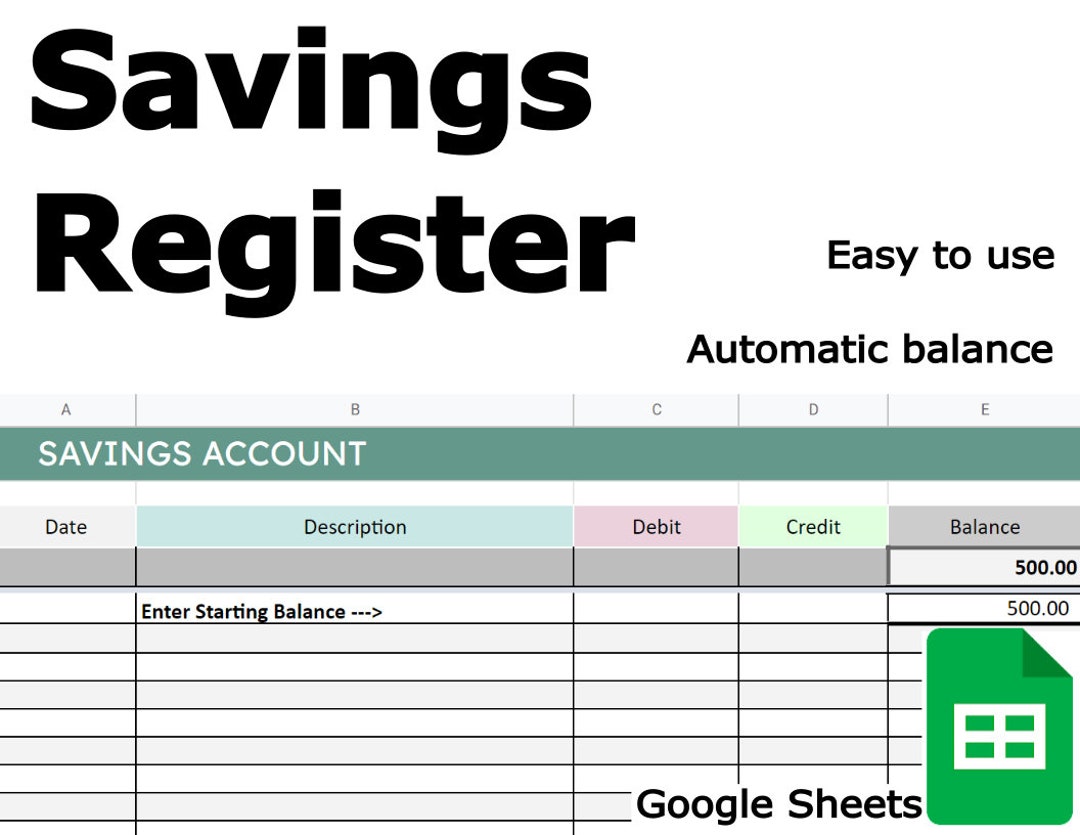 Digital Savings Register Ledger Google Sheets Spreadsheet Etsy