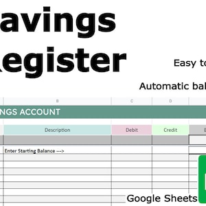 Digital Savings Register  |  Ledger, Google Sheets Spreadsheet  |  Easy to use
