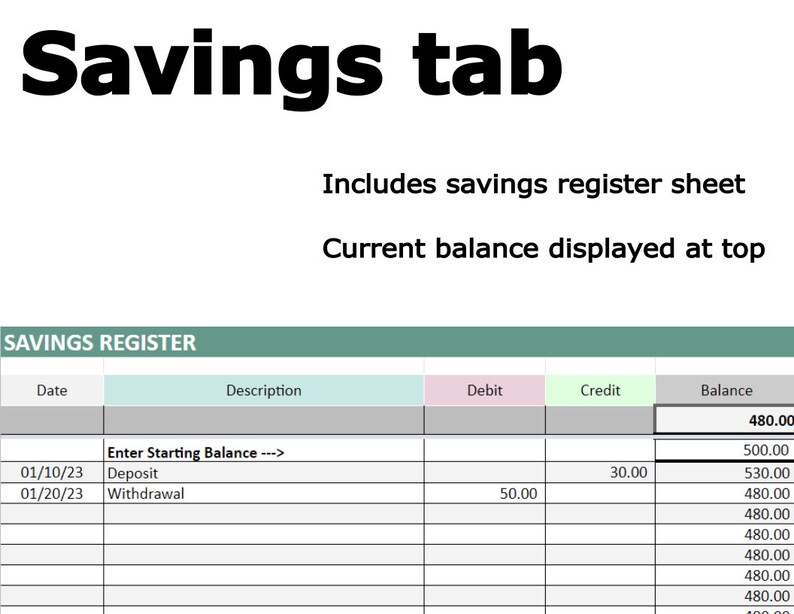 Digital Checkbook Register / Ledger, Includes Savings, Charts, Google