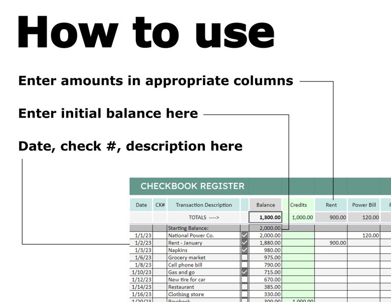 Digital Checkbook Register / Ledger, Includes Savings, Charts, Google