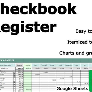 Digitaal chequeboekregister / grootboek, inclusief grafieken | Google Spreadsheets-spreadsheet | Budgettracker