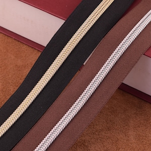 black/bronze #5 zipper tape,Zipper by the yard with silver/light gold coil & Zipper Pull Metal Look Handbag Nylon Coil Chain for bag/clothes