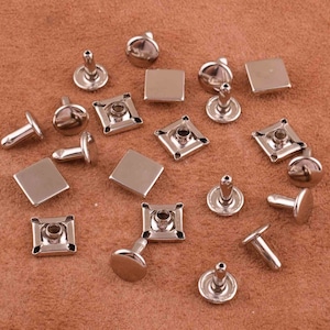 silver square Rivets for Leather-50sets 10mm Small Bronze Cap Rivet Studs,square Rivets and Studs for Handbag making,iron double cap Rivets