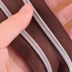 Zipper Tape #5 Metallic Metal Look Handbag Nylon Coil Chain Closed Bottom nylon Tape Zipper silver teeth,bronze tape for bag/purse/envelope
