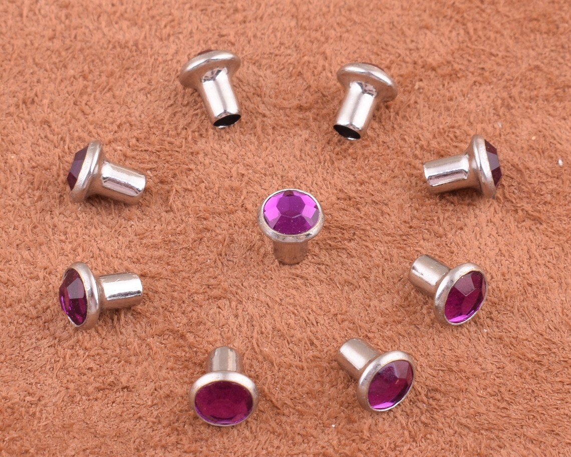 Crystal Rivets7mm With Long Post purple Hollow Etsy