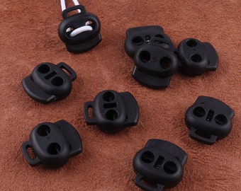 Spring Cord Lock,Black Plastic Cord Stopper,20*23mm Double Hole Rope End Toggle Clip Buckle,Sportswear Clothing mask cord adjustment