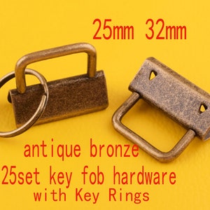 25 Sets  Key Fob Hardware with Key Rings antique Bronze 25mm 32mm