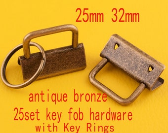 25 Sets  Key Fob Hardware with Key Rings antique Bronze 25mm 32mm
