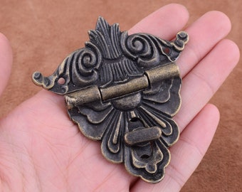 Home Living Hobbies Jewelry Box Locks Decoration Antique Bat Style Hardware Bronze Tone Metal Rectangle Latch 67*71mm for box/diy making