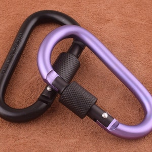 Outdoor Buckle D-Ring Carabiner black/purple 63*26mm Spring Snap Key Chain Clip Hook Lock 2pcs