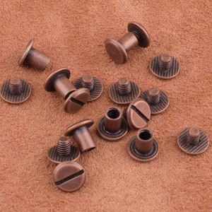 antico rivetto vite di rame 30 set vite perno Purse piedi Vite indietro perno 10-8.5mm Punk Rock Metal Spikes Stud For Leather craft costruire