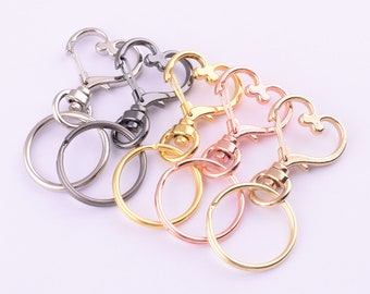 10pcs swivel snap hooks with split key ring,57*25mm heart shaped swivel clasp,zinc alloy lobster buckles key chain for key/purse/diy making