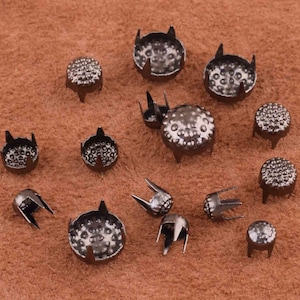 gunmetal round Studs Metal Studs,tiny Round Top Prong Studs,circle Metal Pyramid Studs for Leather/Shoes/Shirts,three size of choose-100pcs