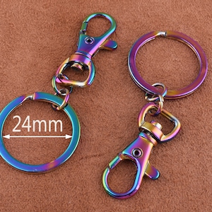 4pcs Rainbow Keychain Rings 24mm Lobster clasp Keychains With Rainbow Split key ring for bag/handbag/key