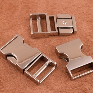 silver Curved Side Release Buckle Adjuster Buckle Strap Buckle Bag Hardware for Paracord Bags Belts Locks Fanny Packs Bracelet Collar