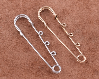 Safety pin Larger Safety Pins Kilt Pins Brooch Charm Pendants metal safety pins 64*16mm Bar Pins three Loops Charms for sweater/price tag