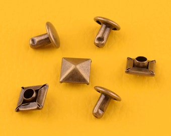 100 Pcs Small Bronze Rivets Metal Shank Buttons,8mm Metal Rivets,square Cap Double Headed bronze Metal Rivets for Jeans/clothes/purse/Bags