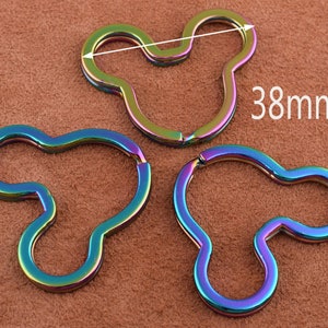 Rainbow Mickey Mouse Key Ring 6pcs 38mm Cute Key Fob Ring Metal Split Ring for Key Chain Wholesale Key Ring Findings