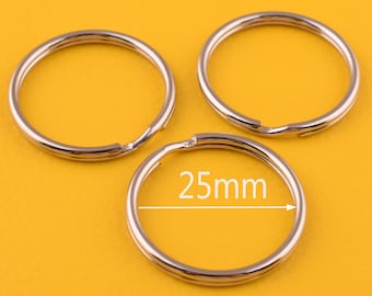 50pcs 25mm Metal Key Ring Split Ring Silver O Ring Large Key Fob Ring for Key Chain Wholesale/Key Ring Findings