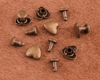 100 Setzt Herz Form Nieten, Bronze Kuppel Nieten Double Cap Niete, 9 * 7mm Leder nieten, Nieten Nieten, Kuppel Kappe Nieten für Tasche/Geldbörse/diy machen