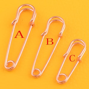 Pines de seguridad de oro rosa 30pcs 25 * 9 / 35 * 10 / 38 * 11 mm de seguridad a granel pines de seguridad de tres tamaños rosa oro pines colgantes etiquetas chal pins coser pines de seguridad fuente de suministro