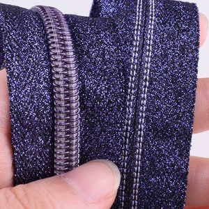 violet Zipper Tape Size 5# 3-5 yards Nylon coil Metal Zipper with teeth Slider for Zip heads Purse Making Hardware Bag coil zipper