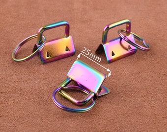 1"inch(25 mm) 5 pcs With ring Key Fob Hardware Rainbow key fob Key Chain key rings Ribbon Key Fobs Fabric Key fob For Key chains Wrist lets