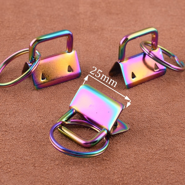 1"inch(25 mm) 5 pcs With ring Key Fob Hardware Rainbow key fob Key Chain key rings Ribbon Key Fobs Fabric Key fob For Key chains Wrist lets