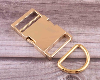 1.25 inch Dog Collar Hardware-light Gold side release buckle and d ring for Bags Belts Locks Packs Bracelet Collar