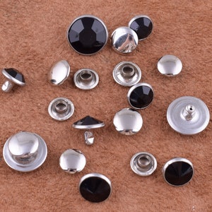 Glass Rhinestone Rivets Leather Rapid Rivets black Double Cap Rivets 9-13mm Rivets Bulk Glass Rivets for Fabric/Clothing/Leather