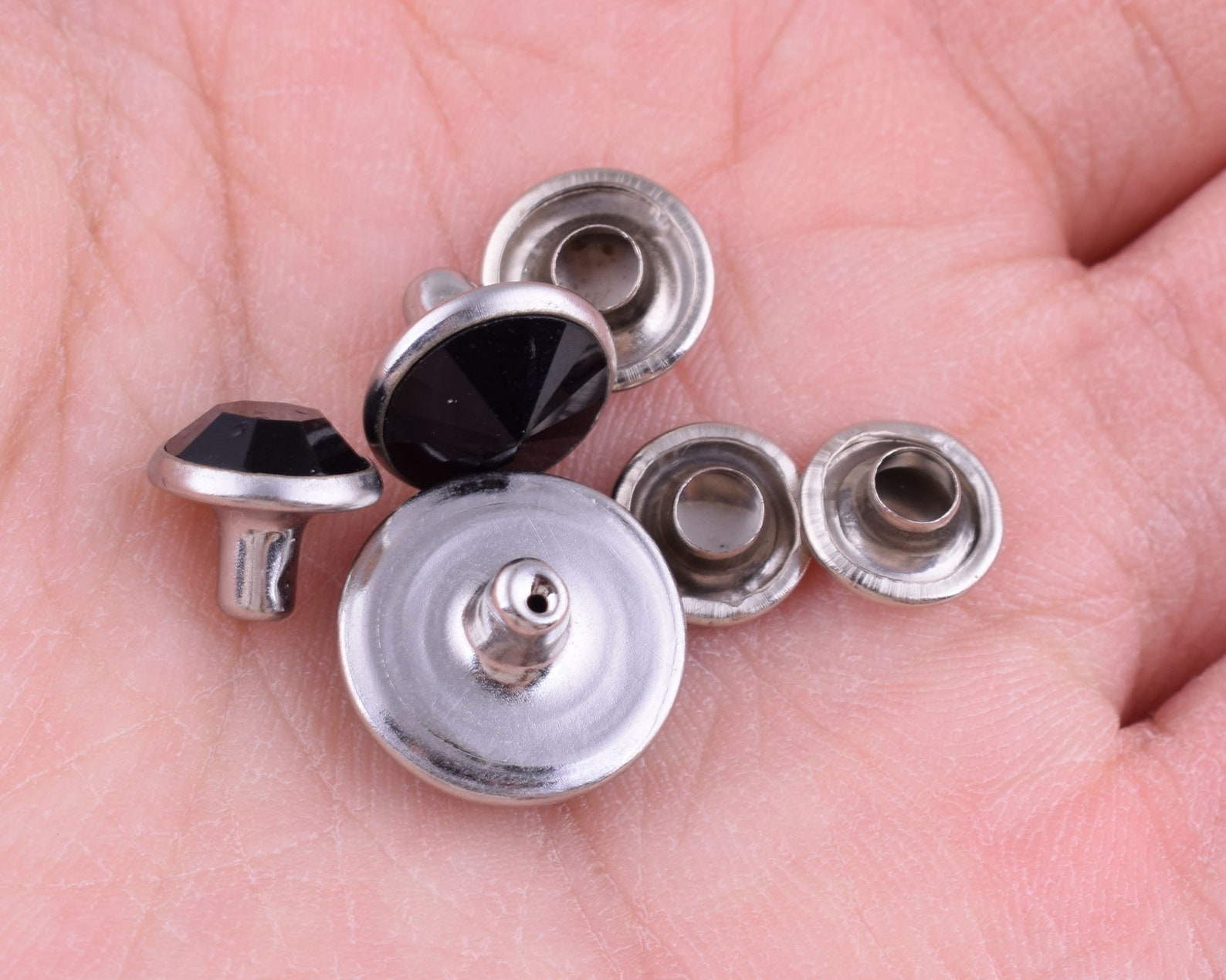 Glass Rhinestone Rivets Leather Rapid Rivets Black Double Cap Etsy