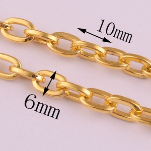 10*6mm Gold Replacement Chain Shoulder Strap Metal link Clasp Purse Chain bag chains replacement,4ft Bag Handle Chain for bag/purse