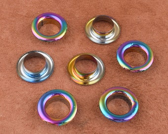 50sets eyelets grommets with washers Metal Grommets rivets metal eyelets 13mm rainbow Round Metal Eyelets for canvas leather craft shoes